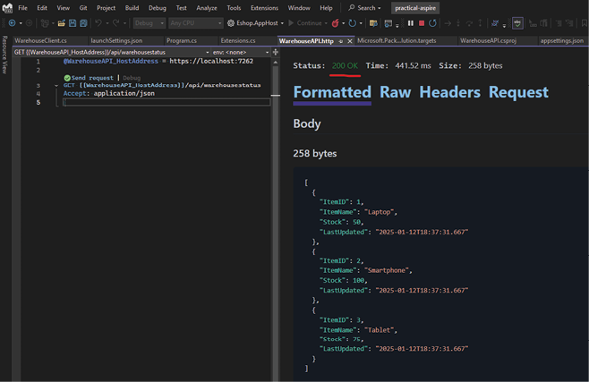 图 2.11：通过从 .http 文件发送请求接收 JSON 响应