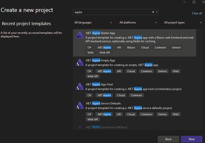图 1.3：Visual Studio 2022 项目模板窗口