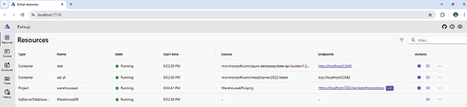 图 2.10：显示资源的 .NET Aspire 仪表板