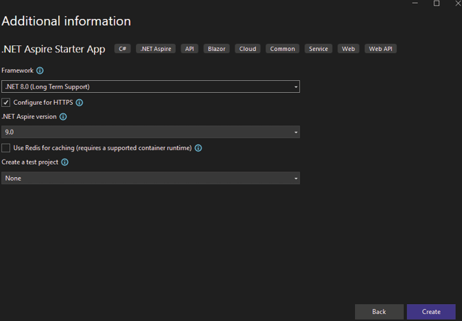 图 1.4：.NET Aspire 入门应用附加信息对话框